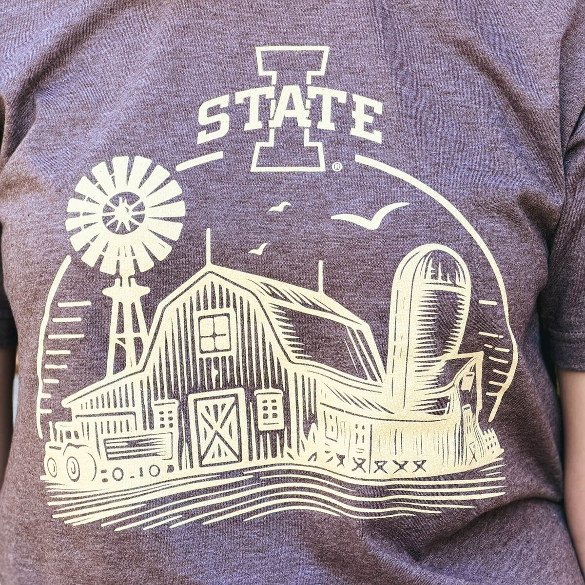 College House I-State Heather Brown ISF26 Farm Short Sleeve T-Shirt design close up